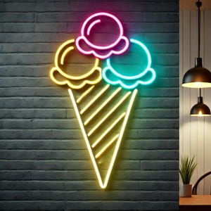 Eistüte mit Ballons Neonschild, Eis Neonschild, Eistüte Neonschild, Neon Dessertschild, Eis Neonlicht