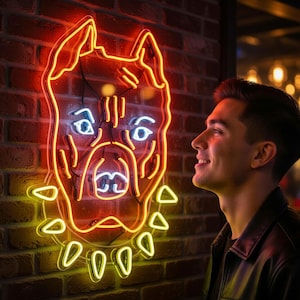 Neon-Leuchtreklame mit American Pitbull Terrier-Gesicht, Haustier-Leuchtreklame für Hunde, Neon-Bulldoggen-Leuchtreklame, Pitbull-Neonleuchte, Individuelle Hunde-Neonleuchte