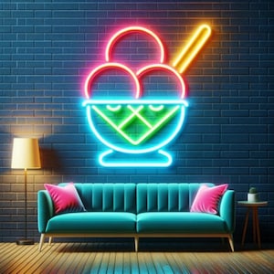 Neon-Eistüte mit Luftballons, Eiscreme-Neonschild, Eistüte-Neonschild, Neon-Dessertschild, Eiscreme-Neonlicht