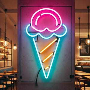 Neon-Eistüte mit Luftballons, Eiscreme-Neonschild, Eistüte-Neonschild, Neon-Dessertschild, Eiscreme-Neonlicht