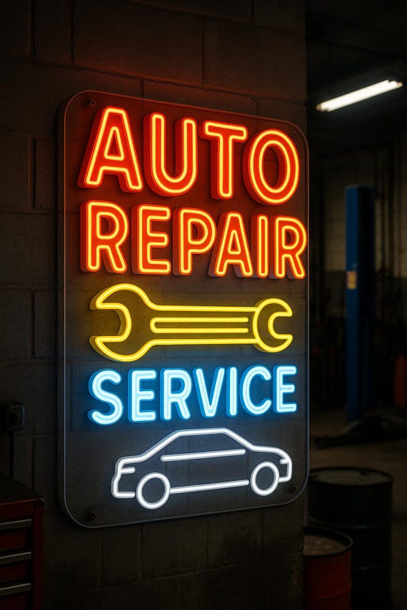 Auto Repair Garage Neon Sign – LED Wall Light for Car Shop or