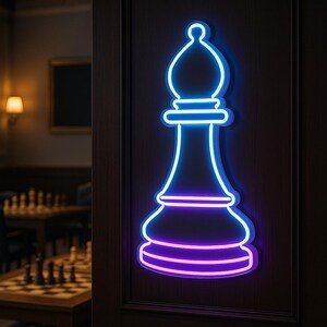 Chess Bishop Neon Sign – Chess Piece Wall Light for Game Room, Man Cave ...