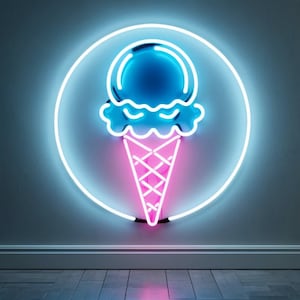 Neon-Eistüte mit Luftballons, Eiscreme-Neonschild, Eistüte-Neonschild, Neon-Dessertschild, Eiscreme-Neonlicht
