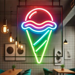 Neon-Eistüte mit Luftballons, Eiscreme-Neonschild, Eistüte-Neonschild, Neon-Dessertschild, Eiscreme-Neonlicht
