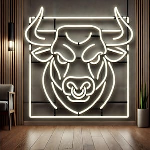 Bull neon sign, western neon sign, cowboy bull neon sign, rodeo bull neon sign, longhorn bull neon sign, western themed neon sign