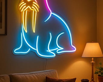 Seal Neon Sign – Cute Sea Animal Light , Ocean Theme Wall Art, Coastal Night Light, LED Seal Sign