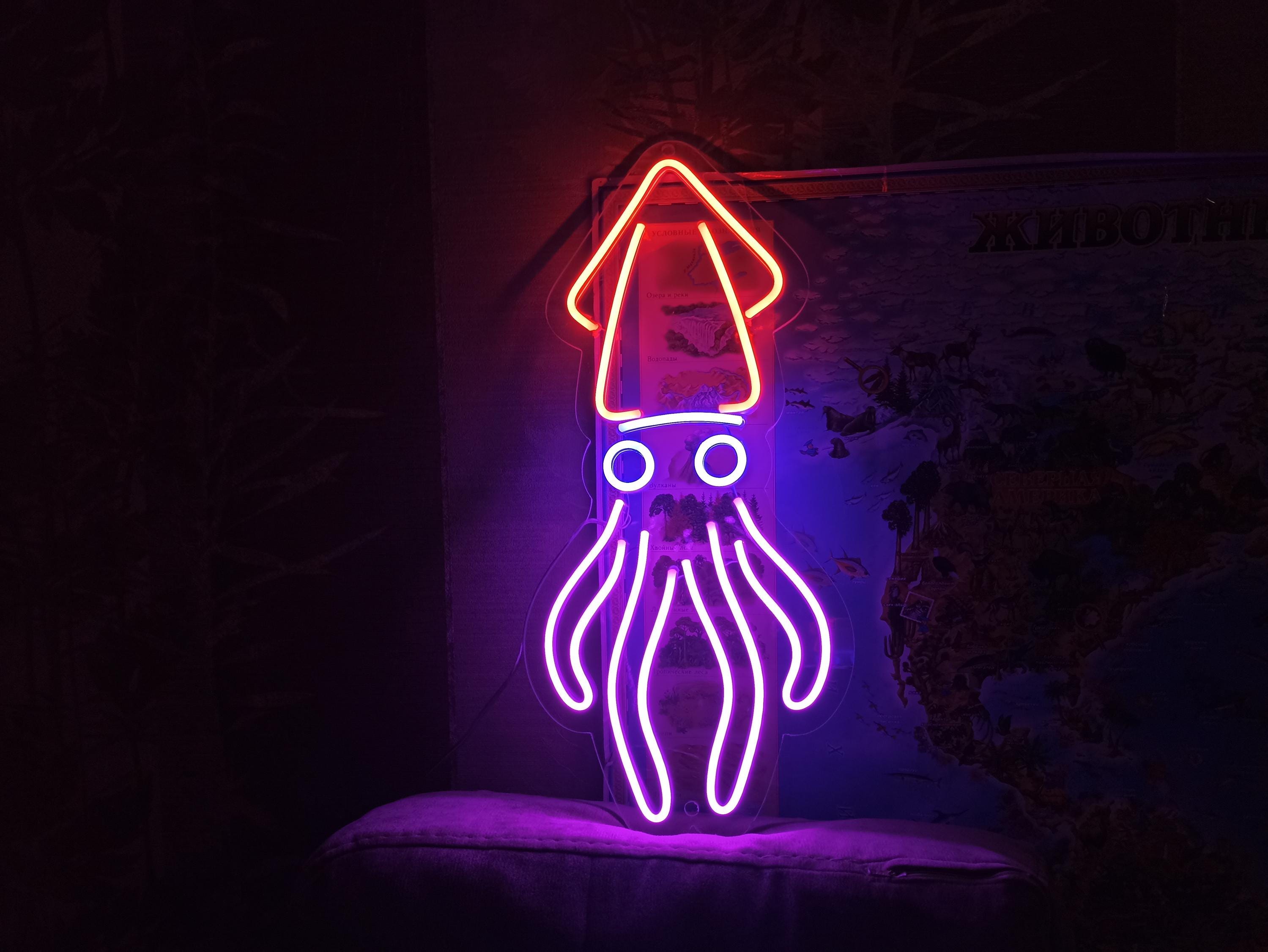 Squid Neon Sign – Ocean Animal Neon Light for Bar, Restaurant, or ...