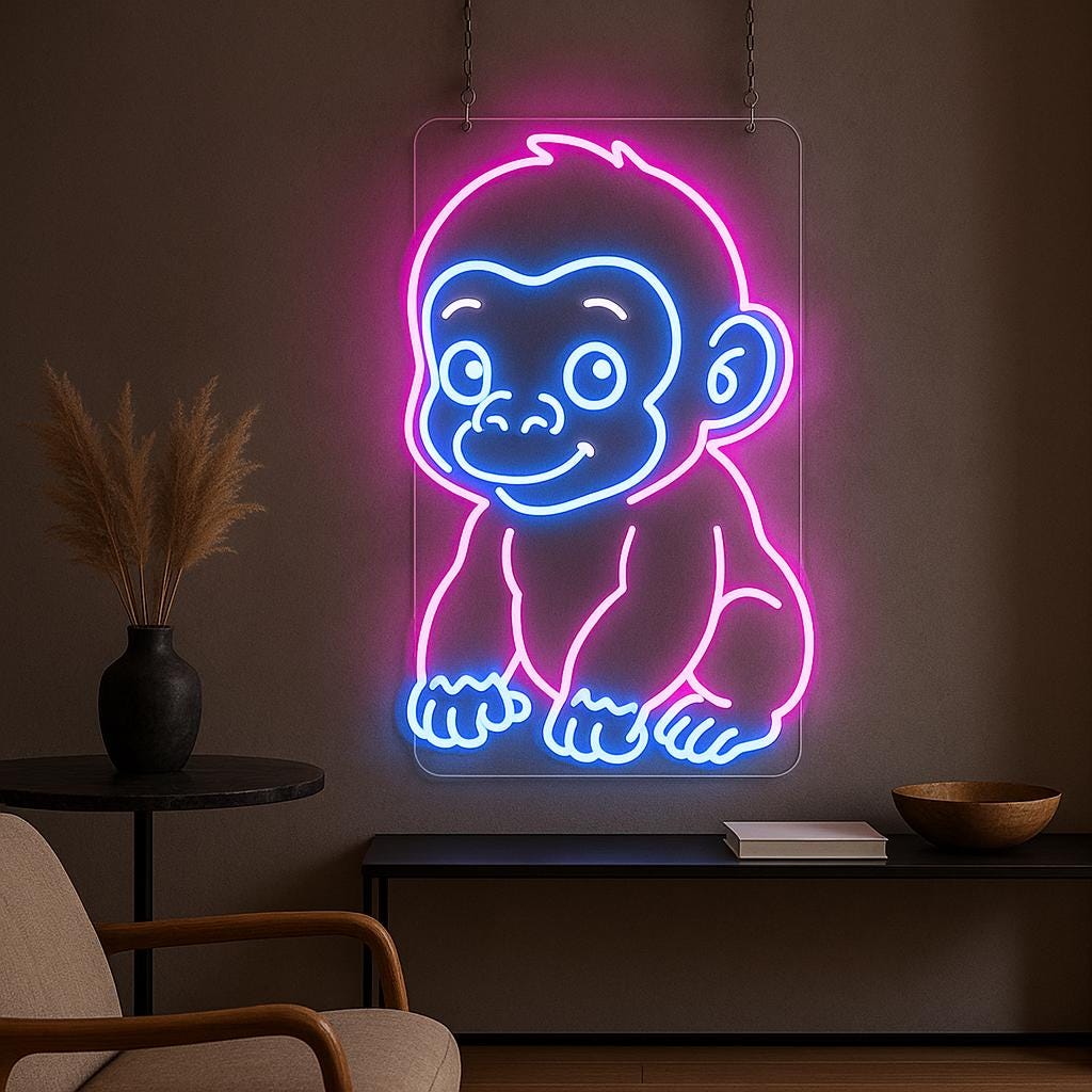 Cute Monkey Neon Sign – Small Animal Neon Light or Tropical Jungle
