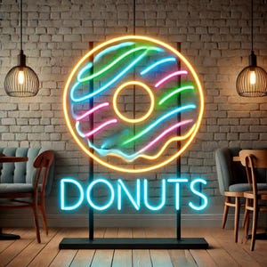 Neon Donut Sign, Donut - LED Food Neon Sign, Donut Neon Sign Sweet Cakes Bakery Led Light, Donuts LED Neon Sign, Donuts Shape Neon Sign
