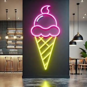 Eistüte mit Ballons Neonschild, Eis Neonschild, Eistüte Neonschild, Neon Dessertschild, Eis Neonlicht