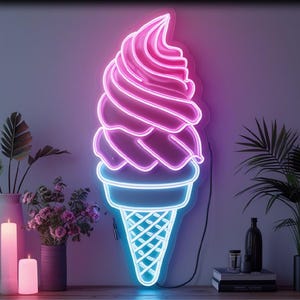 Neon-Eistüte mit Luftballons, Eiscreme-Neonschild, Eistüte-Neonschild, Neon-Dessertschild, Eiscreme-Neonlicht