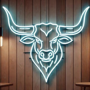 Bull neon sign, western neon sign, cowboy bull neon sign, rodeo bull neon sign, longhorn bull neon sign, western themed neon sign