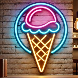Eistüte mit Ballons Neonschild, Eis Neonschild, Eistüte Neonschild, Neon Dessertschild, Eis Neonlicht