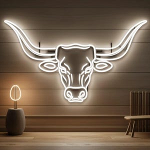 Bull neon sign, western neon sign, cowboy bull neon sign, rodeo bull neon sign, longhorn bull neon sign, western themed neon sign