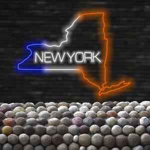 Letrero de neón de Nueva York, letrero de neón con el mapa de EE. UU., letrero de neón con el mapa de Nueva York, letrero de neón con el mapa del estado de Nueva York, letrero de neón del estado de EE. UU., decoración con letrero de neón