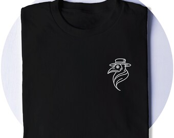 Plague Doctor T-Shirt: Minimalist Line Art Pocket Print