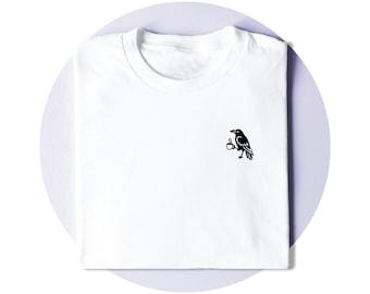 Crow Coffee T-Shirt | Minimalist Doodle Art | Gothic Coffee Lover Tee | Gift for Bookworms & Dark Academia Fans | Unisex Shirt