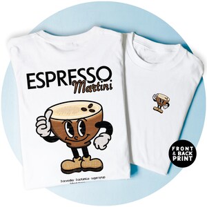 Espresso Martini T-Shirt - Cartoon Maskottchen Tshirt - Hand gezeichnetes Kunstwerk - Cocktailrezept - Espresso Martini Geschenk - Herren & Damen Oberteile