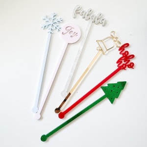 Mescolatori per bevande natalizie - Set da 6 / Bastoncini da cocktail moderni per Natale / Decorazioni per bar e feste festive