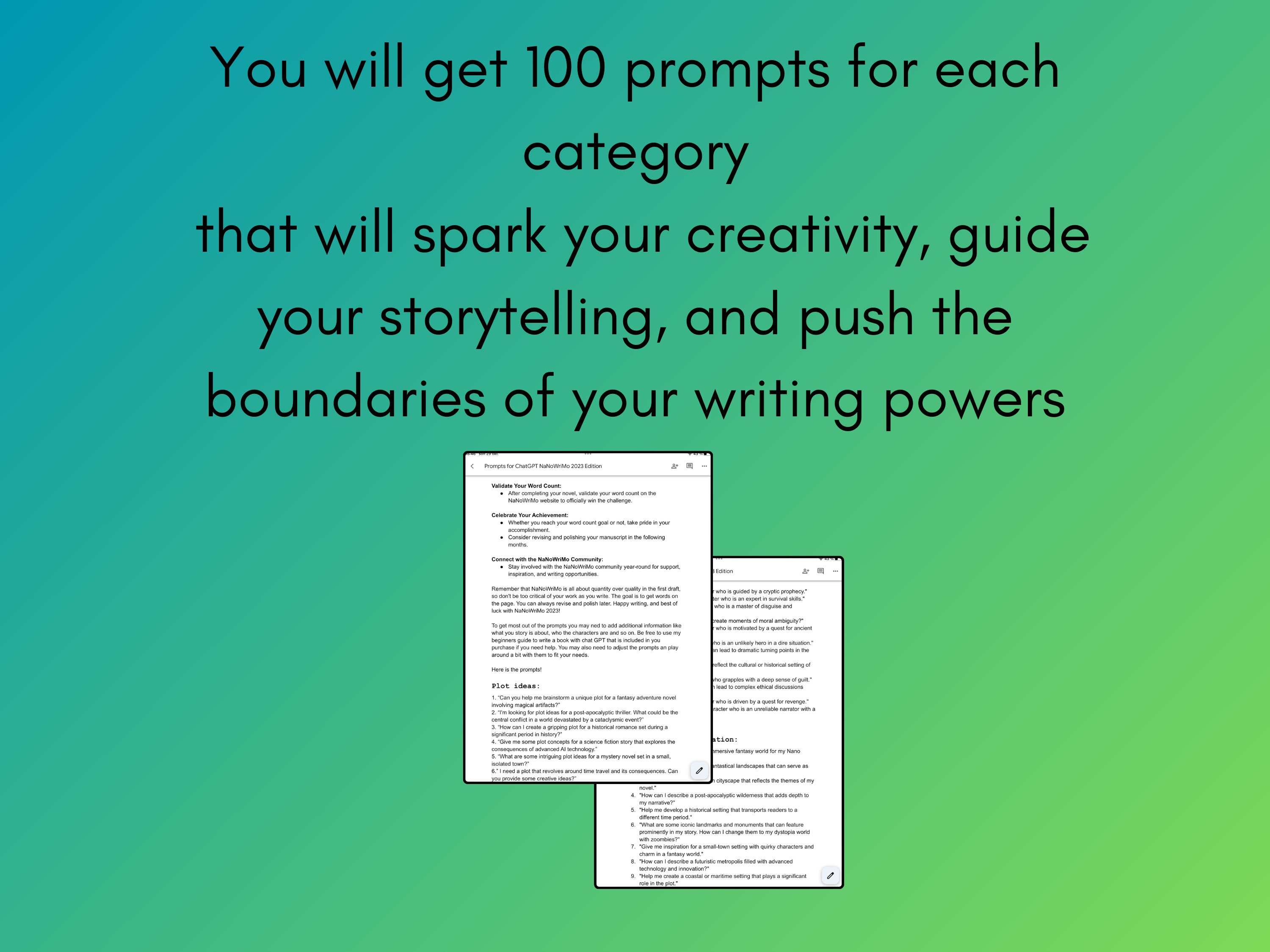 1700 Chatgpt Writing Prompts for Nanowrimo Prompts Instant Download