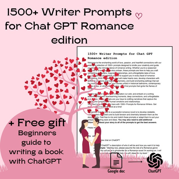 Romance Novel ChatGPT Prompts for Writer Prompts Chat GPT Romance Novell How to Write a Book with ChatGPT Beginners guide to ChatGPT
