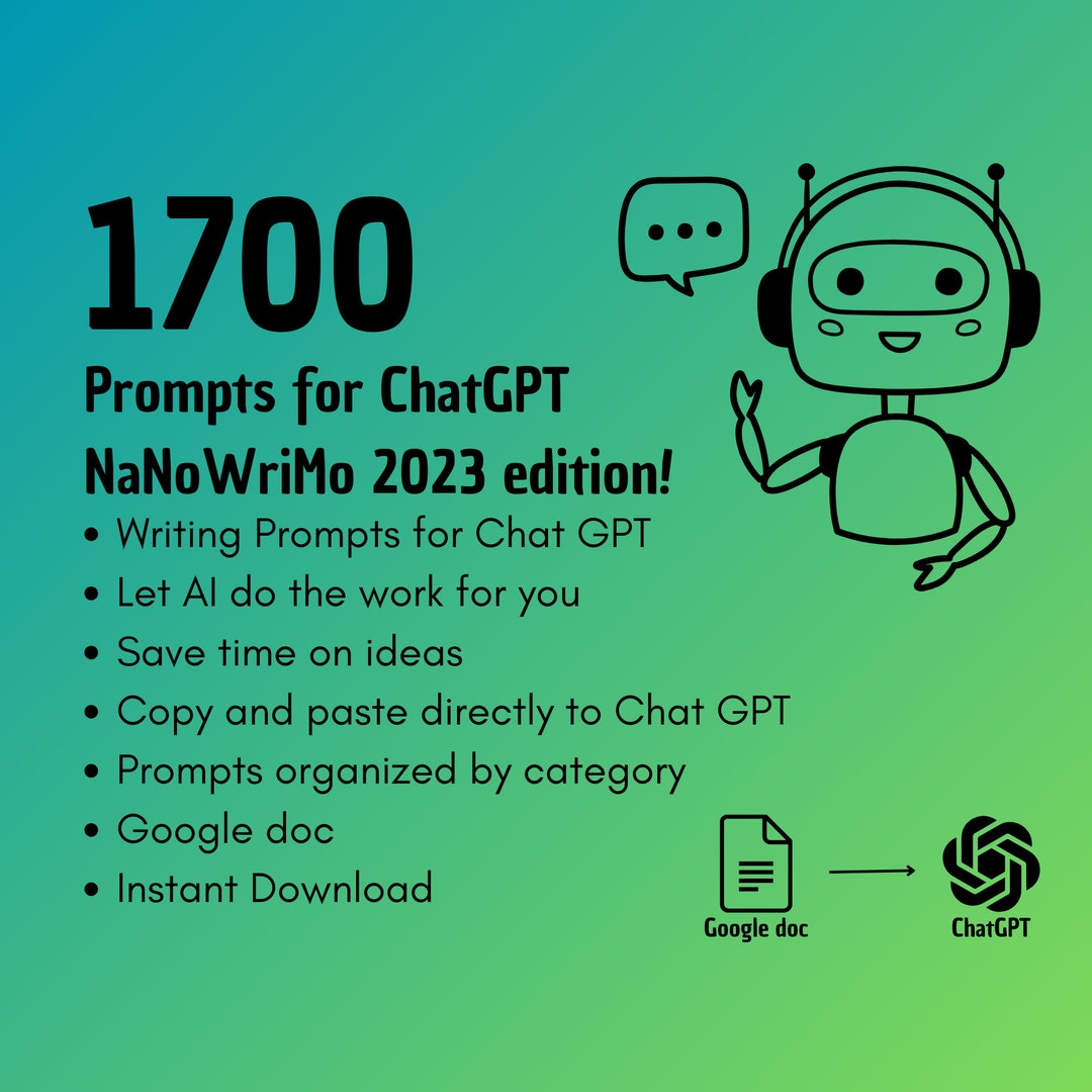 1700 Chatgpt Writing Prompts for Nanowrimo Prompts Instant Download