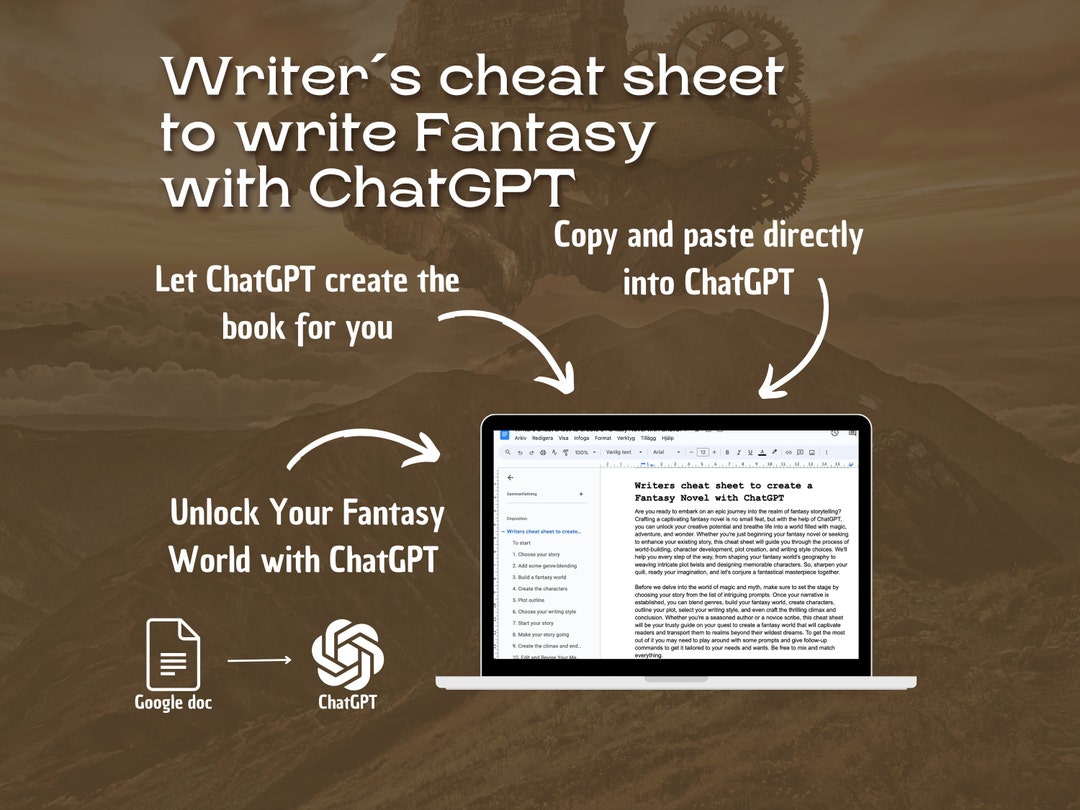 Chatgpt Fantasy Writing Prompts Fantasy Novel Cheat Sheet Write a Book