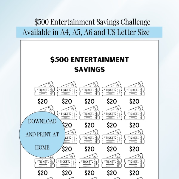 Entertainment Savings Challenge Weekend Fun Fund Tracker Concert Ticket Savings Theater Night Budget Tracker Movie Night Fund Hobby Fund