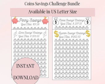 Coin Savings Challenge Penny Nickel Dime Quarter Savings for Low Income Budgeting Instant Download Savings Challenge for Coins Printable