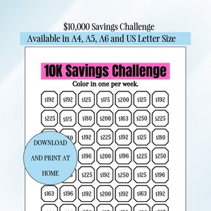 10K Savings Tracker for Finances Simple Savings Challenge for Money Management Printable for Budget 10K Savings for Money Organizer