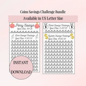 Coin Savings Challenge Penny Nickel Dime Quarter Savings for Low Income Budgeting Instant Download Savings Challenge for Coins Printable