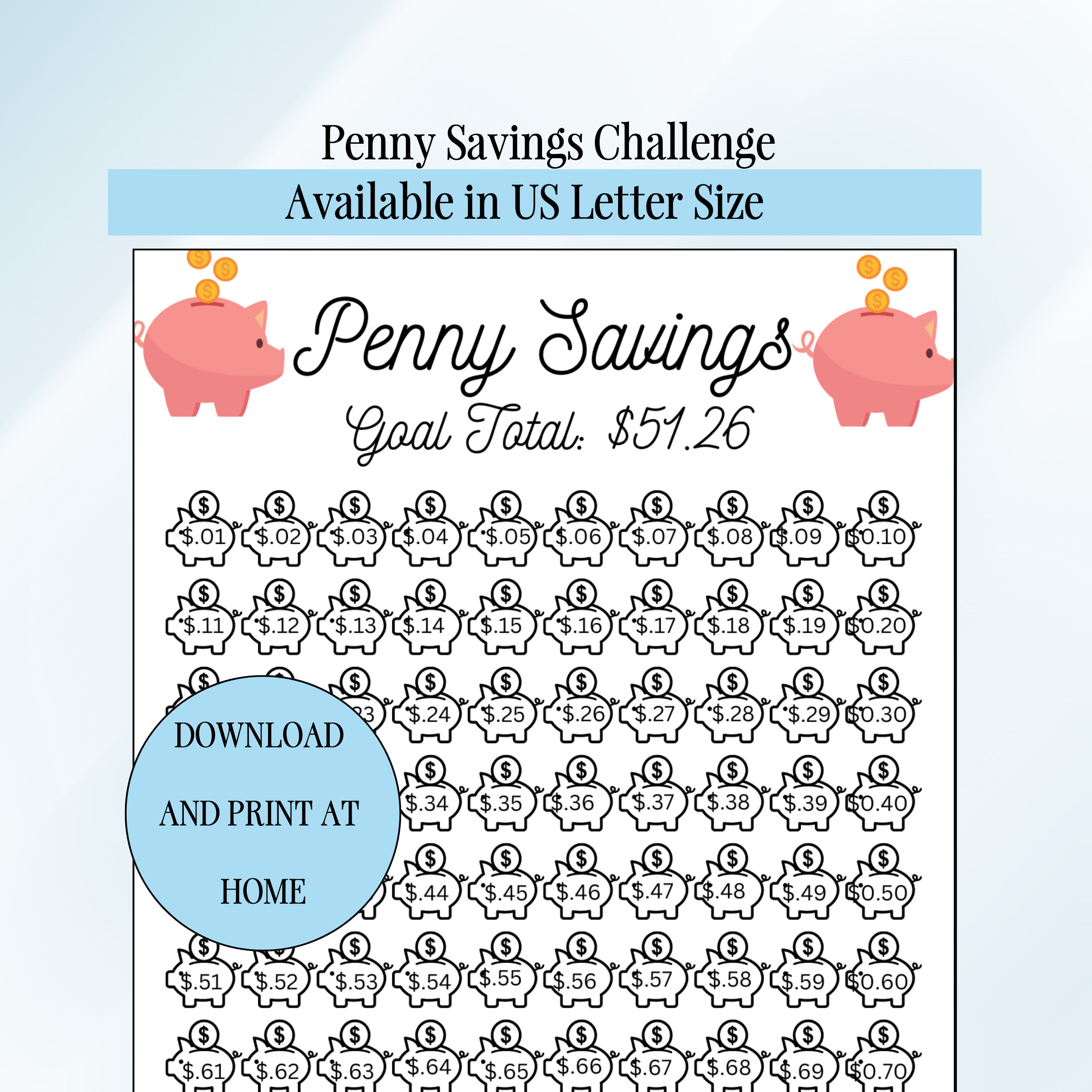 Penny Savings Challenge Low Income Tracker for Daily Penny Savings Piggy Bank Spare Change One Cent Challenge Saving Penny Challenge Tracker