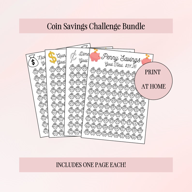 Coin Savings Challenge Penny Nickel Dime Quarter Savings for Low Income ...