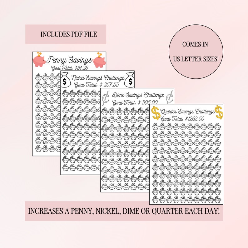 Coin Savings Challenge Penny Nickel Dime Quarter Savings for Low Income ...
