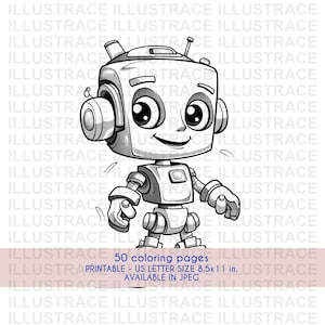 50 Robots Coloring Pages, Holidays Coloring Book, Coloring Sheet, Kids Coloring Book, Kids Travel Activity, Coloring Pages for Kids