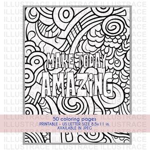 50 Abstract Patterns Coloring Pages, Inspirational & Motivational Quotes Coloring Book, Adults Coloring Sheet, Adult Coloring Book