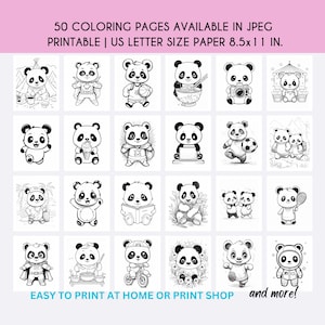 50 Panda Coloring Pages, Pandas Coloring Book, Coloring Sheet, Panda Coloring Pages, Kids Coloring Book, Kids Activity Sheet, Pandas