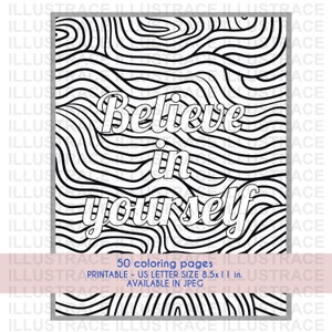 50 Abstract Patterns Coloring Pages, Inspirational & Motivational Quotes Coloring Book, Adults Coloring Sheet, Adult Coloring Book