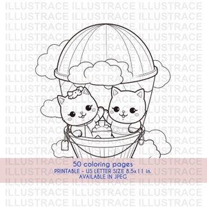 50 Kittens Coloring Pages, Cats Coloring Book, Coloring Sheet, Cats Coloring Page, Kids Coloring Book, Cats, Kitties, Kawaii Kitty
