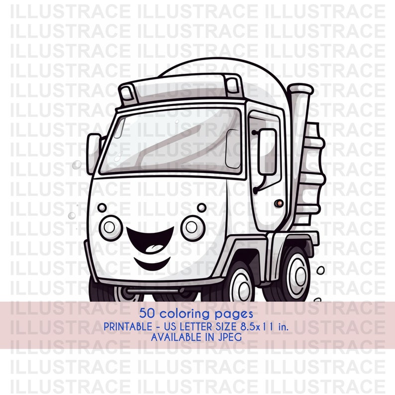 50 Trucks Coloring Pages, Trucks Coloring Book, Coloring Sheet, Trucks