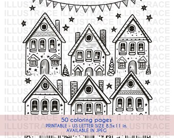 50 Merry Christmas Coloring Pages, Holidays Coloring Book, Coloring Sheet, Kids Coloring Book, Kids Travel Kit, Kids Travel Activity