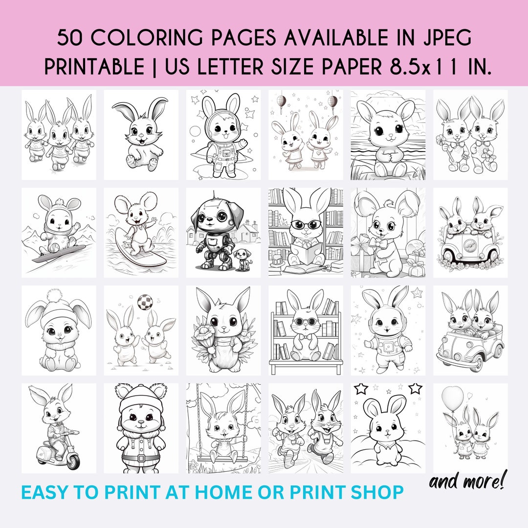 50 Bunny Coloring Pages Bunnies Coloring Book Coloring - Etsy