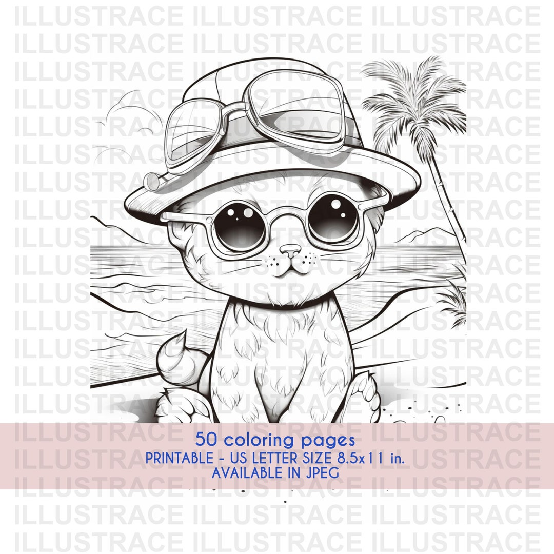 50 Kittens Coloring Pages, Cats Coloring Book, Coloring Sheet, Cats