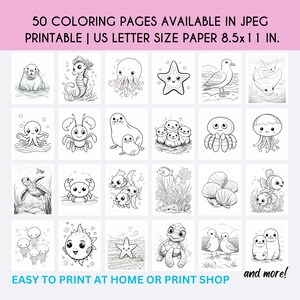 50 Sea Creatures Coloring Pages, Sea Life Coloring Book, Coloring Sheet, Ocean Coloring Pages, Kids Coloring Book, Children&#39;s coloring book