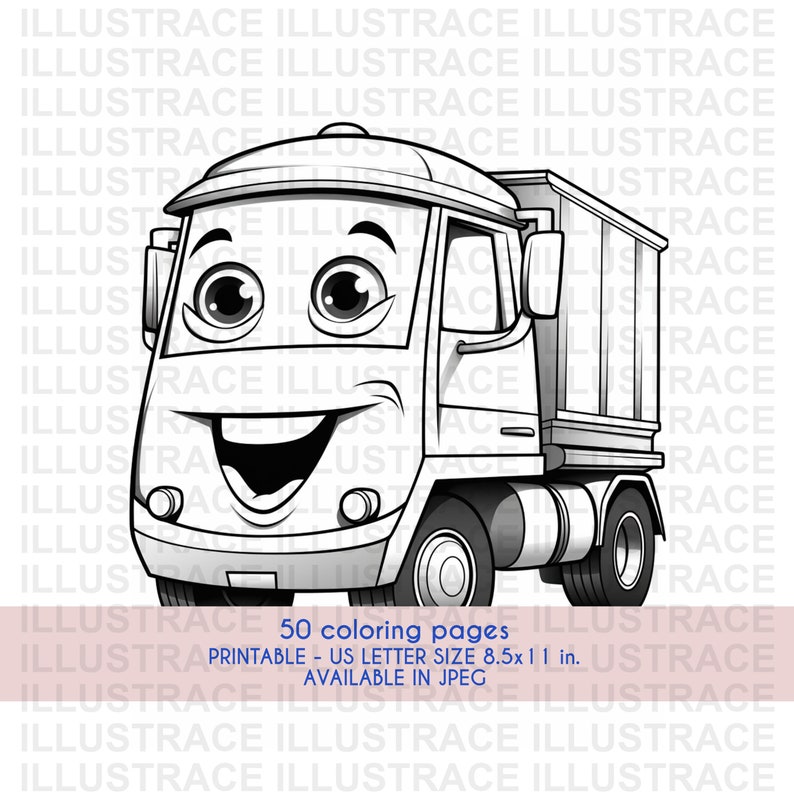50 Trucks Coloring Pages, Trucks Coloring Book, Coloring Sheet, Trucks