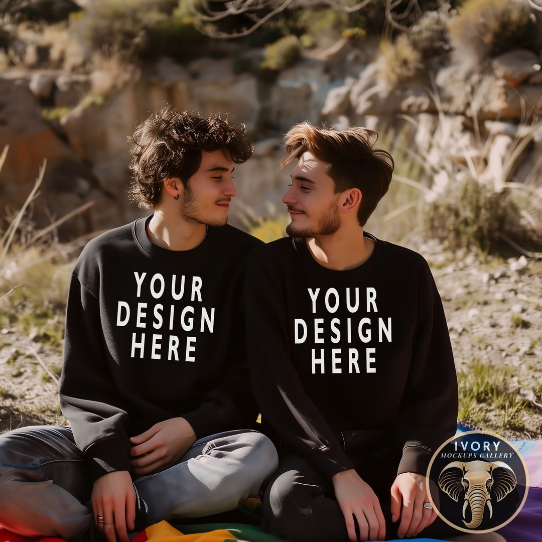 Gay Pride Couple Mockup, Family Mock Up, Gildan 18000 Black Sweatshirt ...
