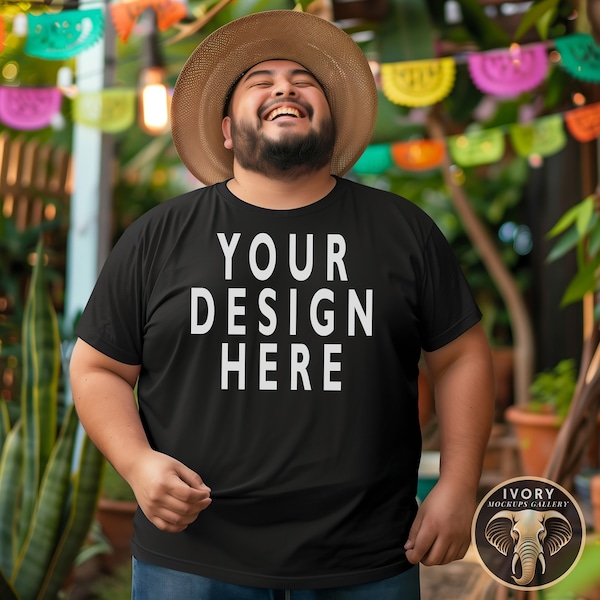 Latino Mockup, Gildan 5000 Black Mockup, Cinco De Mayo Manly Tshirt Mockup, Plus Size Latin Mockup, Male Model Mock, G5000 Tee Shirt Mock up