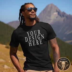 Gildan 5000 Mens Mockup, Gildan 5000 Mockup Black, Gildan Heavy Cotton Mockup, Gildan Tshirt Mockup Black, African American Model, Fall Mock