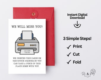 We Will Miss you Office Printable Card - Card for Colleagues | We printed this on the office printer | Good-bye card | Blank Card