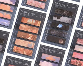 5 Unique Sticky Tabs: Pink, Clouds, Romance, Ocean, Space - Ideal for Planner, Journal, Agendas, Stationery, and Office Organization.